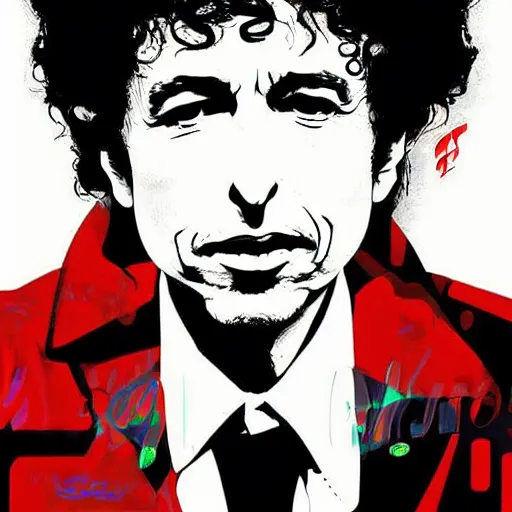 Prompt: bob dylan in a pop art styled poster