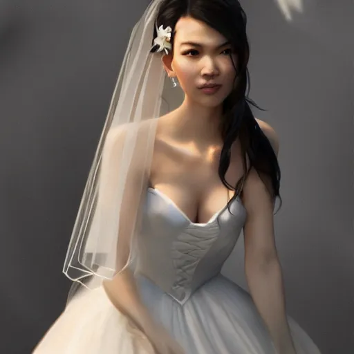 Image similar to cindy moon in a wedding dress, cg animation, riot entertainment, arcane, realistic, character select portrait, by artgerm, greg rutkowski, alphonse mucha, 3 d