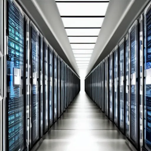 Image similar to an infinite hallway full of computer servers