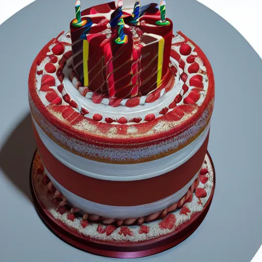 Prompt: an intricate render of a birthday cake with a red beard, unreal engine, rendered by Octane, 4k