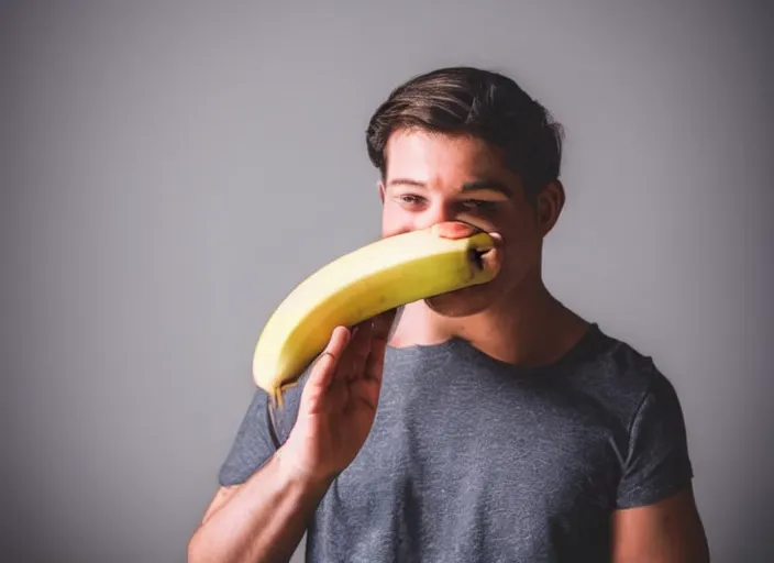 Image similar to photo still of a banana eating an apple, 8 k, studio lighting bright ambient lighting key light, 8 5 mm f 1. 8