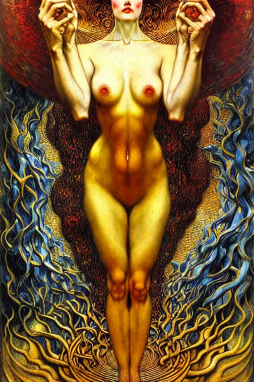 Image similar to Divine Chaos Engine by Karol Bak, Jean Delville, William Blake, Gustav Klimt, and Vincent Van Gogh, symbolist, visionary