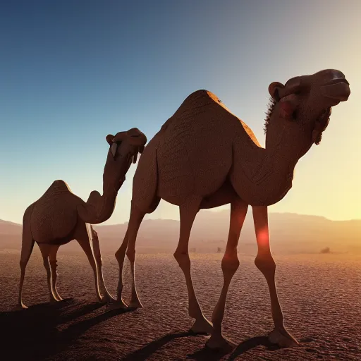 Image similar to beautiful camel made of transparent opal, translucent, glare, sunlight, transparent sculpture, glowing in the sun, HDR, octane render, 8k, detailed