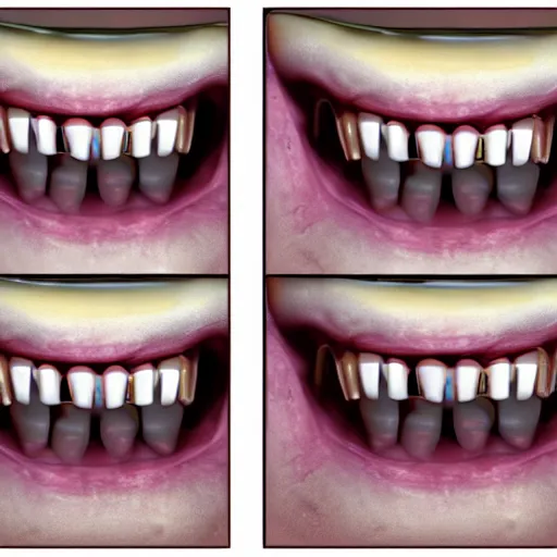 Image similar to poorly rendered 3 d set of teeth