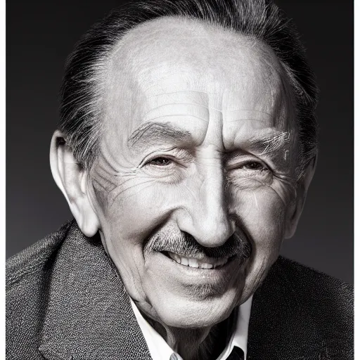 Image similar to old walt disney at age of 5 8 6 years old, color ( sony a 7 r iv, symmetric balance, polarizing filter, photolab, lightroom, 4 k, dolby vision, photography award ), vogue, perfect face, movie poster