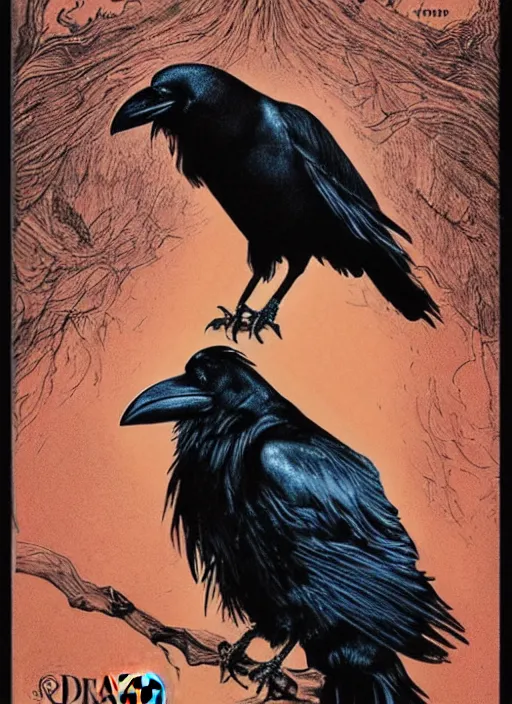 Image similar to cry for dawn cover depicting a raven by joseph michael lisner, masterpiece ink illustration,