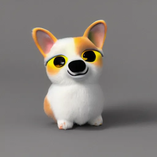 Image similar to an adorable toy corgi furby, 3 d render, cute, realistic, smooth