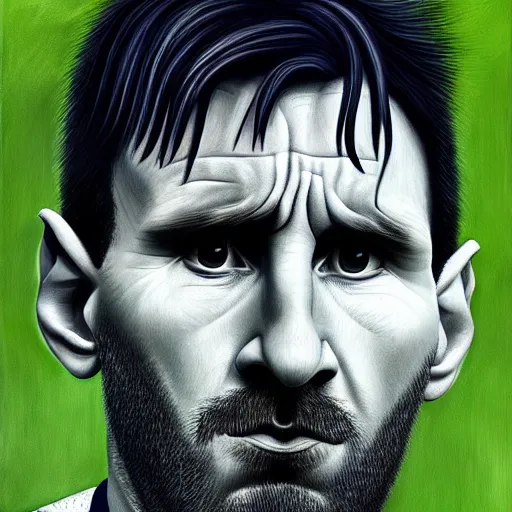 Prompt: lionel messi looking angry, intricate, elegant, highly detailed, digital painting, artstation, concept art, matte, sharp focus, illustration, art by gertrude abercrombie