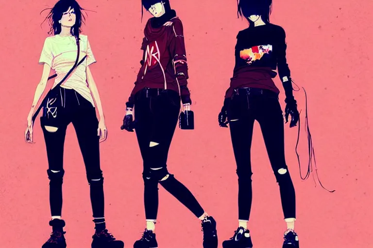 Prompt: a ultradetailed painting of three women in streetwear, by conrad roset, greg rutkowski and makoto shinkai trending on artstation