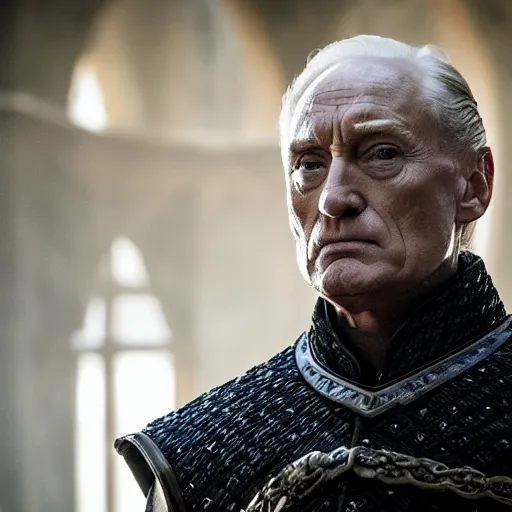 Image similar to donald trump as tywin lannister in game of thrones, 4 k, epic, cinematic, focus, movie still, fantasy, serious, extreme detail, atmospheric, dark colour, sharp focus