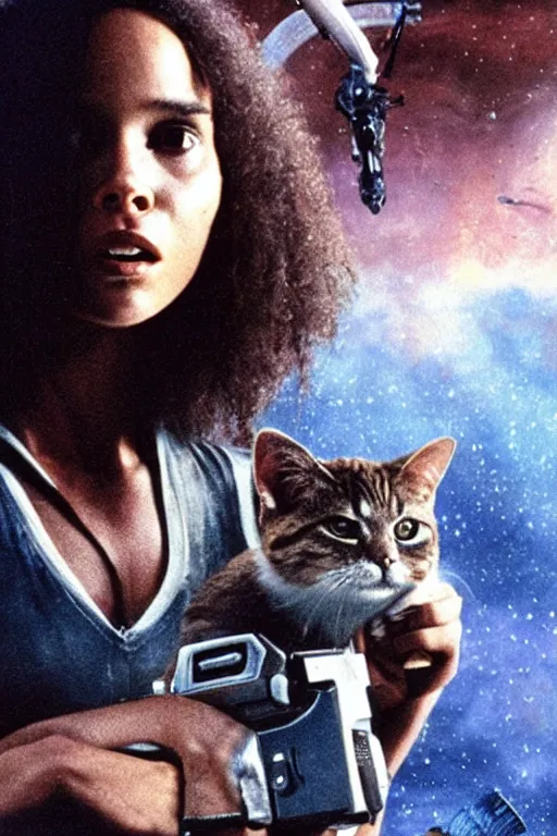 Image similar to Zoe Kravitz as Ellen Ripley with a cat in a spaceship in Alien (1979)
