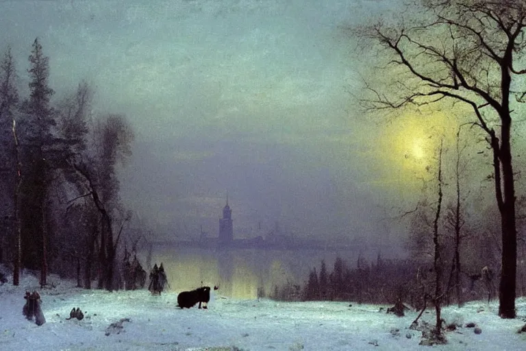 Image similar to painting of the phantom of kiev, by albert bierstadt