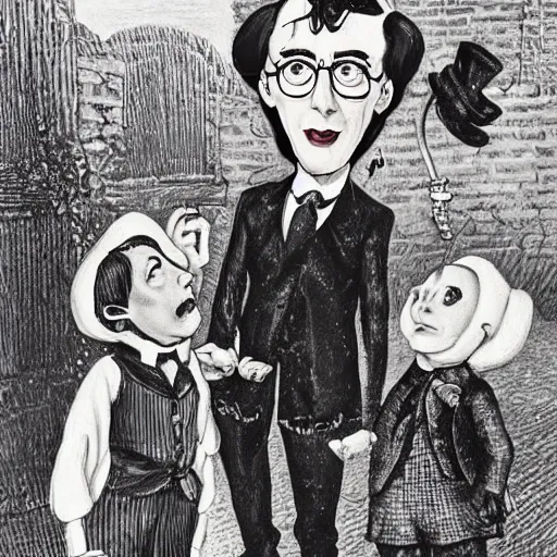 Prompt: a photo of the childcatcher, chitty chitty bang bang, ( ( ( ( jacob rees - mogg ) ) ) ), lollipops