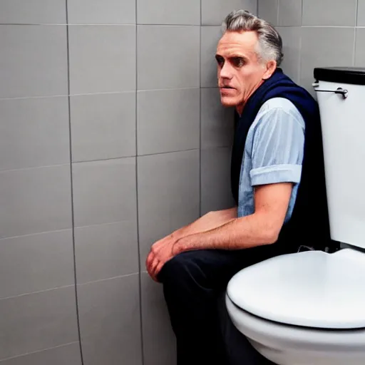 Image similar to jordan peterson hiding inside of a toilet bowl