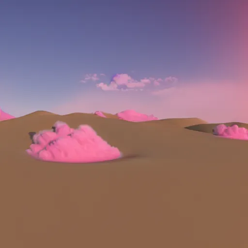 Image similar to 3 d render of a pink desert with pink clouds made out of cotton candy, super - detailed, colorful,
