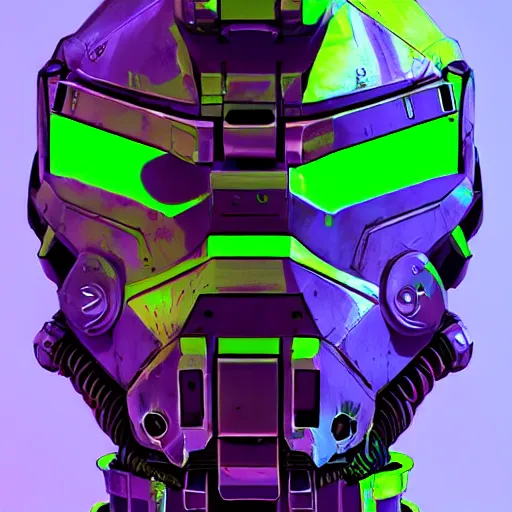 Image similar to the master chief in cuber punk armour, neon, futuristic, octane