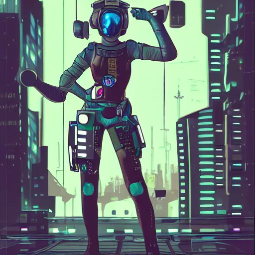 Prompt: a cyberpunk pilot in the style of berryverrine