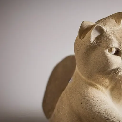 Image similar to close - up museum photo of an ancient limestone statue of a cat, egypt's, studio lighting, professional, promo,