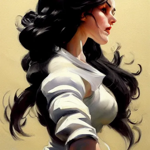 Image similar to Greg Manchess portrait painting of Yennefer of Vengerberg as Overwatch character, medium shot, asymmetrical, profile picture, Organic Painting, sunny day, Matte Painting, bold shapes, hard edges, street art, trending on artstation, by Huang Guangjian and Gil Elvgren and Sachin Teng