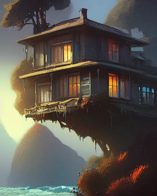 Prompt: beautiful house in big sur, details, sharp focus, illustration, by jordan grimmer and greg rutkowski, trending artstation, pixiv, digital art