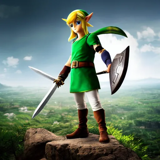 Image similar to link from the legend of zelda as real human, 8 k photography