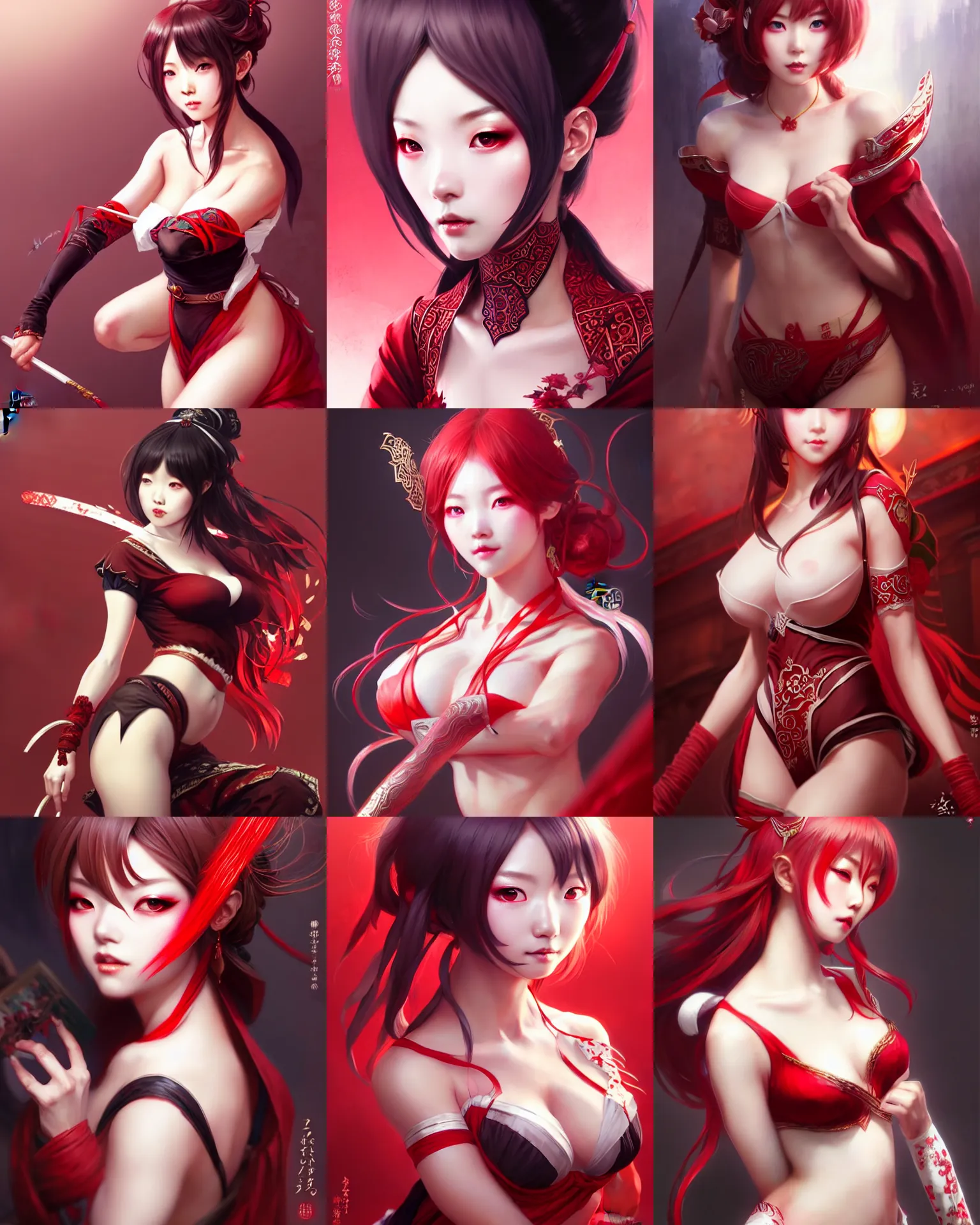 Prompt: charming character yae miko from video game genshin impact, lingeries beauty, intricate, elegant, sharp focus, illustration, highly detailed, digital painting, concept art, matte, art by wlop and artgerm and greg rutkowski and ross tran, masterpiece, red and white and black colors