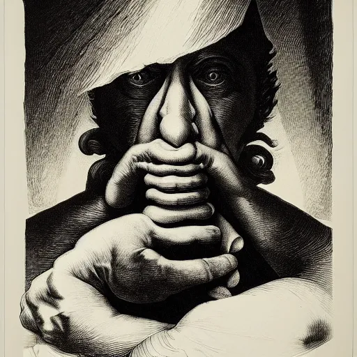 Prompt: lithography on paper artifact conceptual figurative post - morden monumental dynamic portrait by goya and escher and hogarth, illusion surreal art, highly conceptual figurative art, intricate detailed illustration, controversial poster art, polish poster art, geometrical drawings, no blur