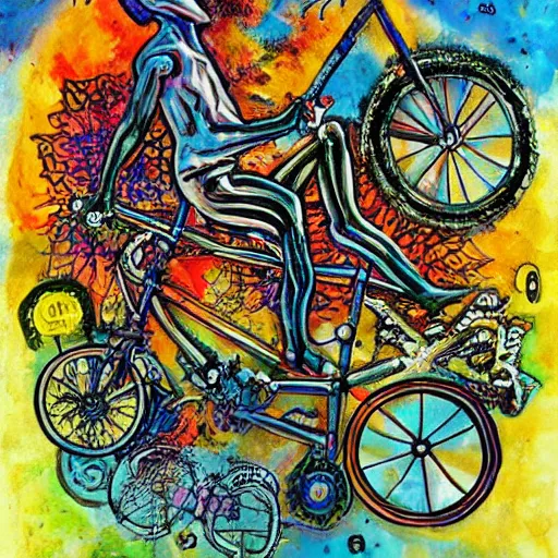 Prompt: albert hofmann bicycle day art