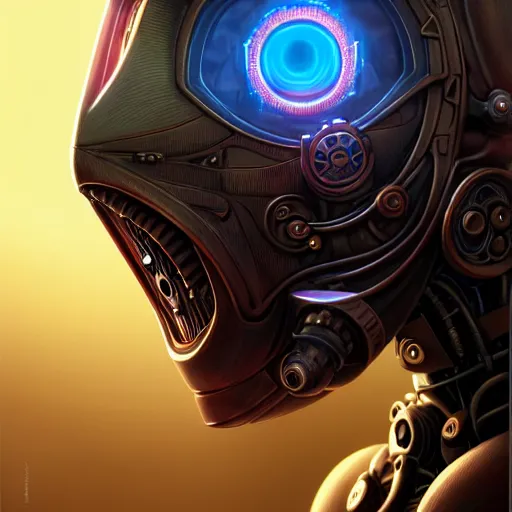 Image similar to low angle shot of a cyberpunk gazmask robot character, intricate, elegant, highly detailed, centered, digital painting, artstation, concept art, front shot, smooth, sharp focus, illustration, artgerm, Tomasz Alen Kopera, Peter Mohrbacher, donato giancola, Joseph Christian Leyendecker, WLOP, Boris Vallejo