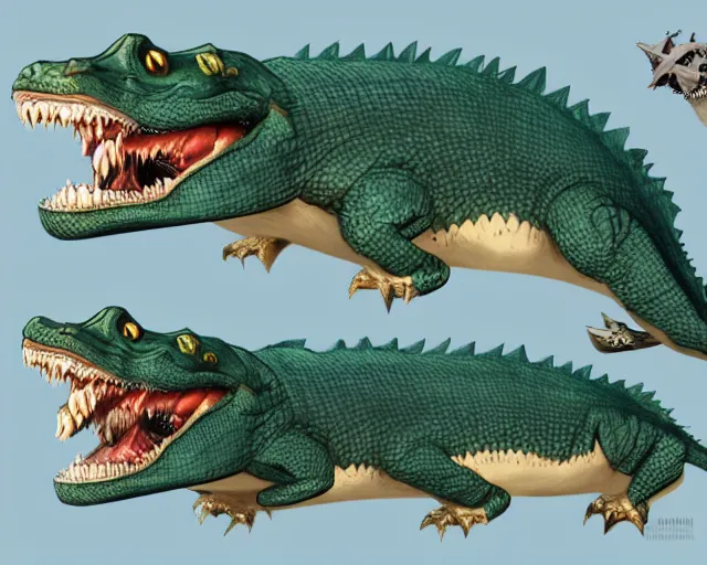 Image similar to sea of thieves animal concept art for a pale yellow - ish green alligator with snarling teeth, cgsociety, trending on artstation, rare ltd,