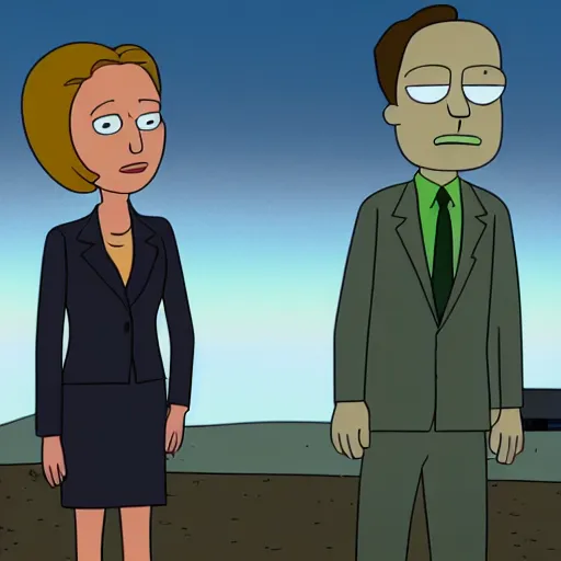 Image similar to mulder and scully from the x - files in rick and morty