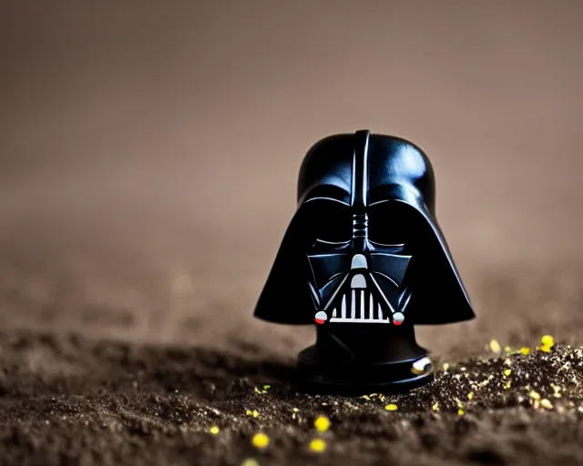 Image similar to 8 5 mm photography of darth vader as an avocado near a garden with sand with dof and bokeh and flowers