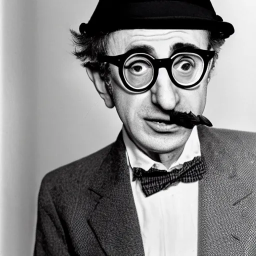 Image similar to Woody Allen dressed as Groucho Marx