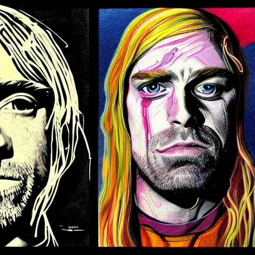 Image similar to graphic illustration, creative design, kurt cobain, biopunk, francis bacon, highly detailed, hunter s thompson, concept art