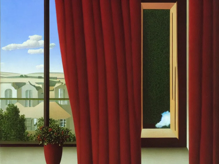 Prompt: the window, painting by rene magritte, high detail, high resolution