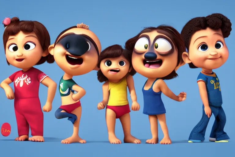 Image similar to olympic icons as cute 3 d characters, chibi, pixar, octane render