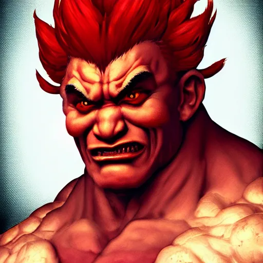 Image similar to portrait of akuma from street fighter, au naturel, hyper detailed, digital art, trending in artstation, cinematic lighting, studio quality, smooth render, unreal engine 5 rendered, octane rendered, art style by klimt and nixeu and ian sprigger and wlop and krenz cushart.