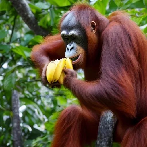 Prompt: an orangutang putin eating a banana