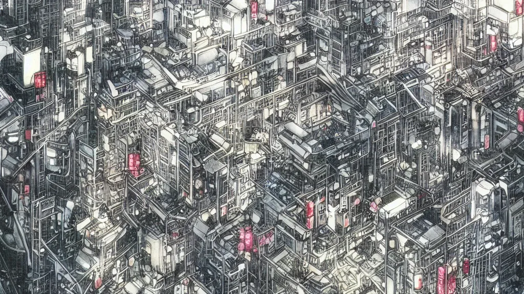Image similar to futuristic japanese city illustration by yoshitaka amano,
