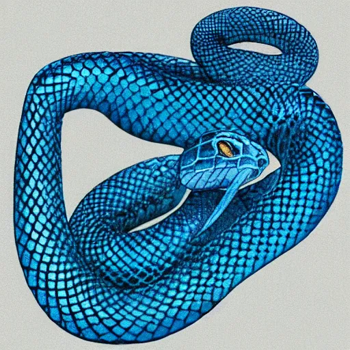 Image similar to “a vicious blue viper snake wrapped around a wonky dagger, blue tint, drawing”