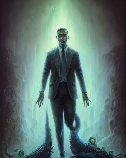 Prompt: lovecraft biopunk portrait of ryan gosling by tomasz alen kopera and peter mohrbacher.