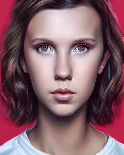 Image similar to amazing portrait of millie bobby brown, artgerm, digital art