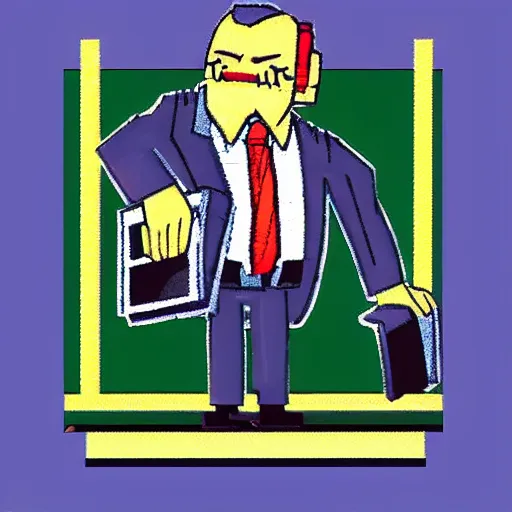 Prompt: A beautiful, highly detailed illustration of the intimidating 'last boss of finance' in an NES instruction manual