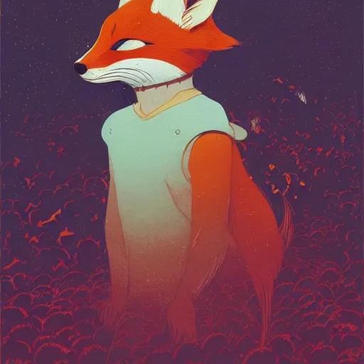 Image similar to little girl with fox mask on the prowl oil painting victo ngai