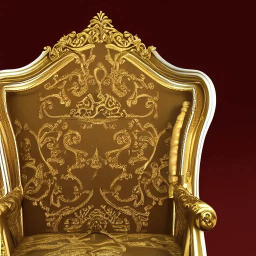 Prompt: a realistic render of a barock chair with gold and much ornament, ultra details, 8k,