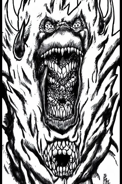 Image similar to joe biden monster drawn in kentaro miura art style