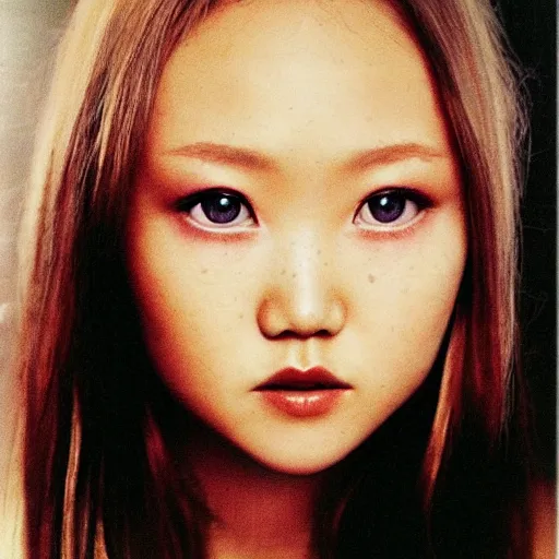 Image similar to portret of devon aoki by odilon redon