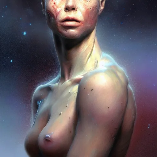 Prompt: a hyper - realistic character concept art portrait of an antimatter being, depth of field background, artstation, award - winning realistic sci - fi concept art by jim burns and greg rutkowski, beksinski, a realism masterpiece, flesh - tone color palette, james gilleard, bruegel, alphonse mucha, and yoshitaka amano.