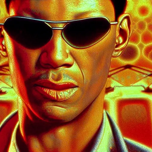 Image similar to matrix morpheus in fear and loathing in las vegas ( 1 9 9 8 ), psychedelic digital art, ultra realistic, concept art, intricate details, eerie, highly detailed, photorealistic, octane render, 8 k, unreal engine. art by artgerm and greg rutkowski and charlie bowater and magali villeneuve and alphonse mucha