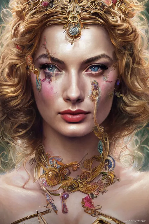 Prompt: ultra realistic illustration, a stunningly beautiful greek goddess of chaos played by christina hendricks and margot robbie and taylor swift and megan fox and emma stone and britney spears, intricate, elegant, highly detailed, digital painting, artstation, concept art, smooth, sharp focus, illustration, art by artgerm and greg rutkowski and alphonse mucha